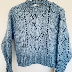 Cable knit mock turtle neck